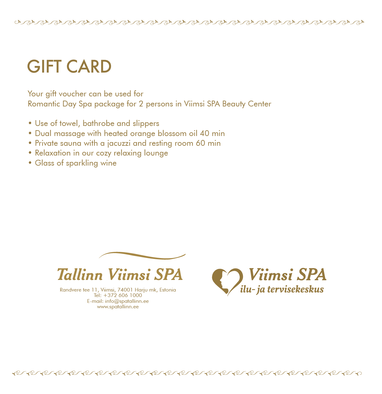 Day Spa Package Romantic Day Spa For Two Gift Card With The Value 109